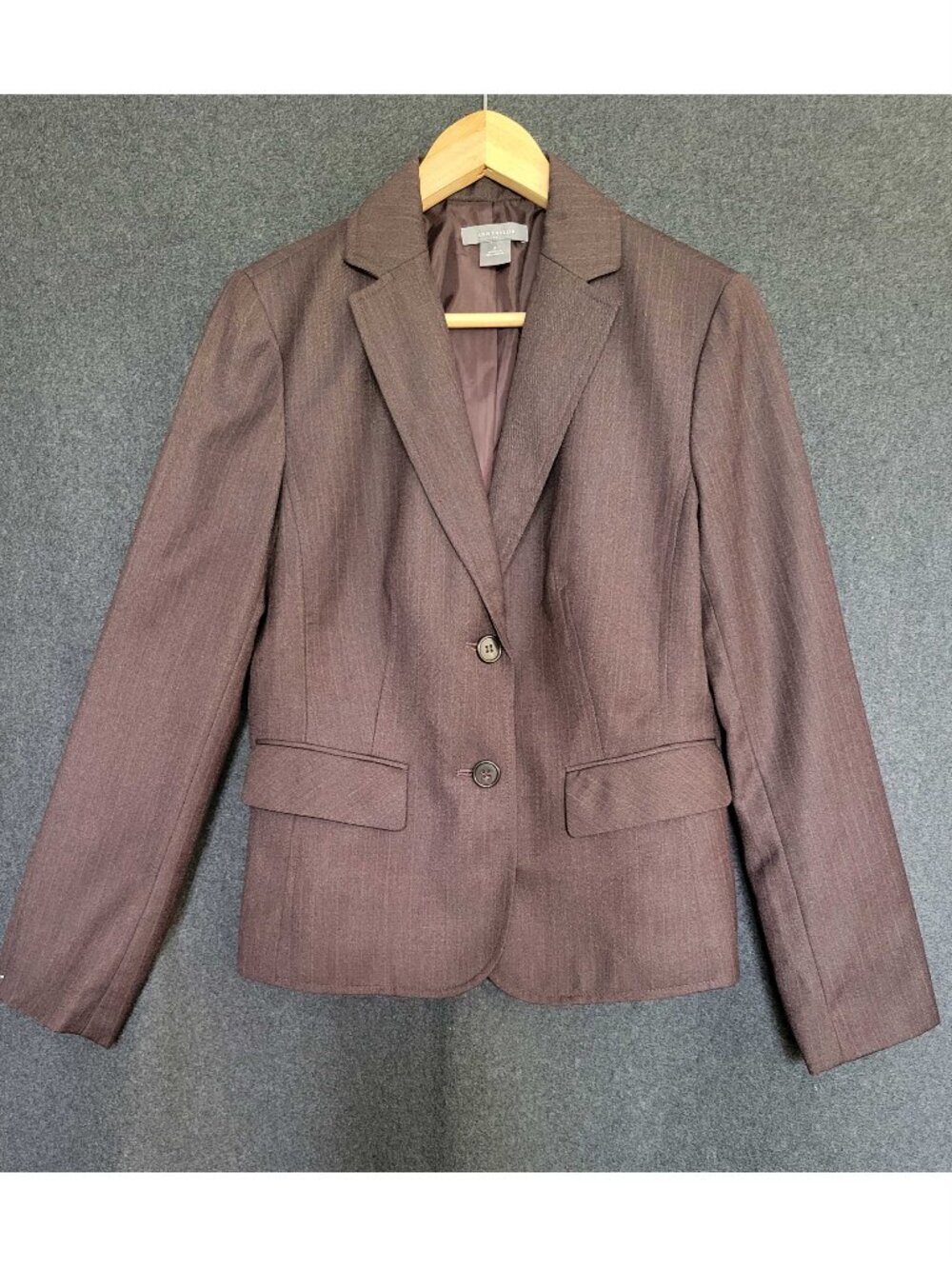 Ann Taylor Classic Single Breasted Pinstripe Blazer Heathered Brown Wool Blend 8